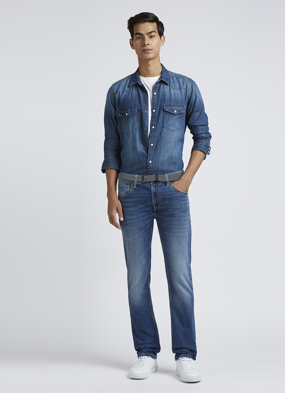 Vapour Blue Mid Rise Slim Jeans, , large image number 1