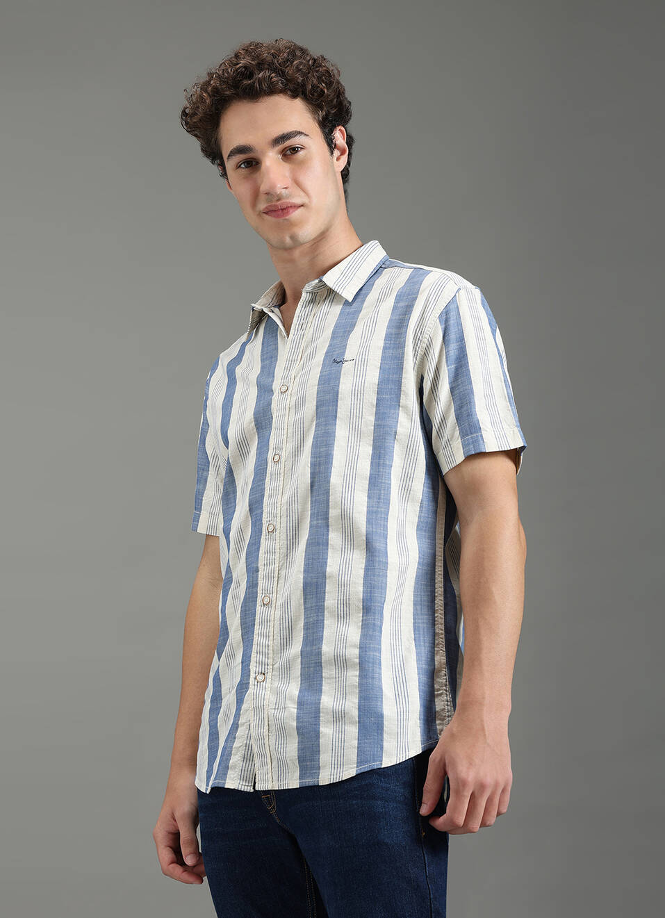 Men Blue Striped Shirt, , large image number 7
