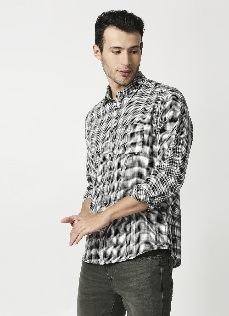 Helicat Cotton Linen Check Shirt, , large image number 3