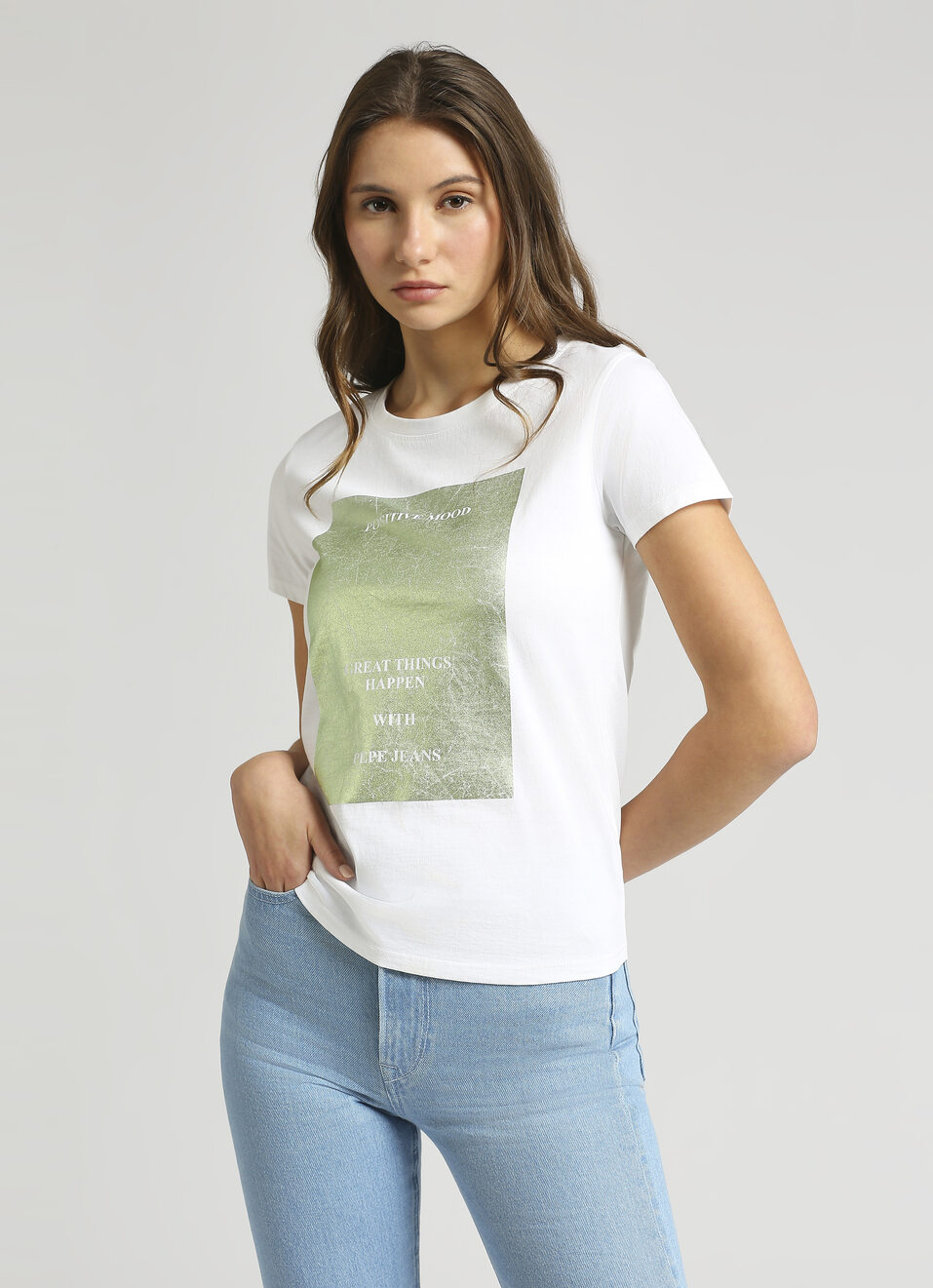 White Foil Print Short Sleeve Tee, , large image number 0