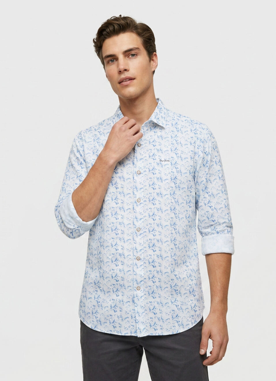 Men Blue Printed Oxford Long Sleeve Shirt, , large image number 3