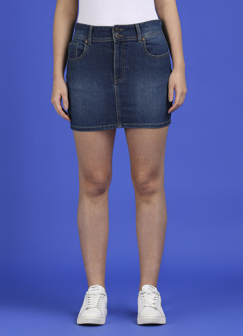 Dark Blue Mid Waist Mini Denim Skirt, , large image number 1