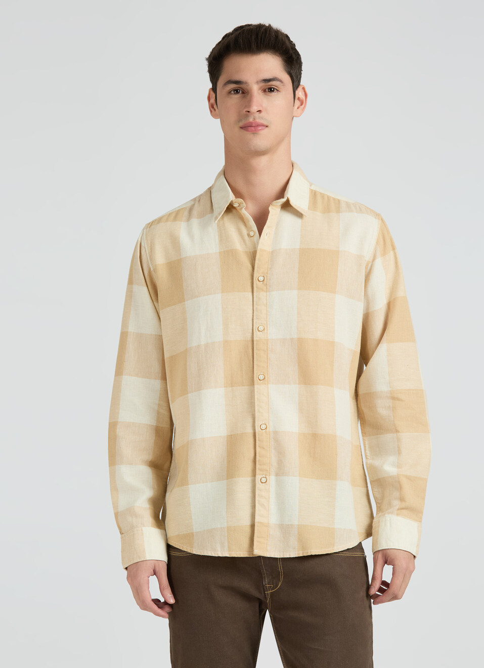 Beige Check Full Sleeve Shirt, , large image number 1