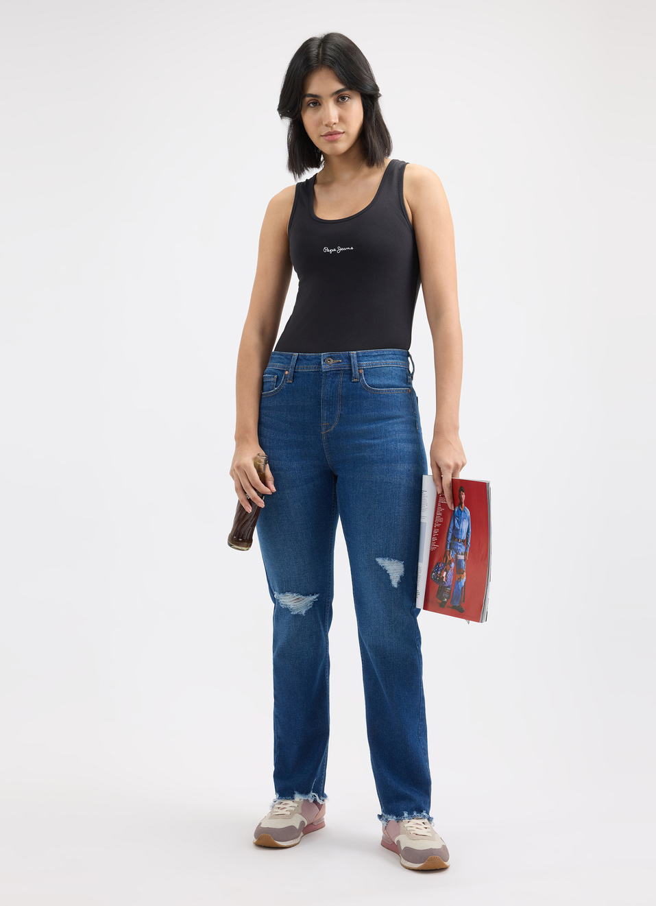 Women Blue Straight Fit High Rise Distressed Jeans , , large image number 5