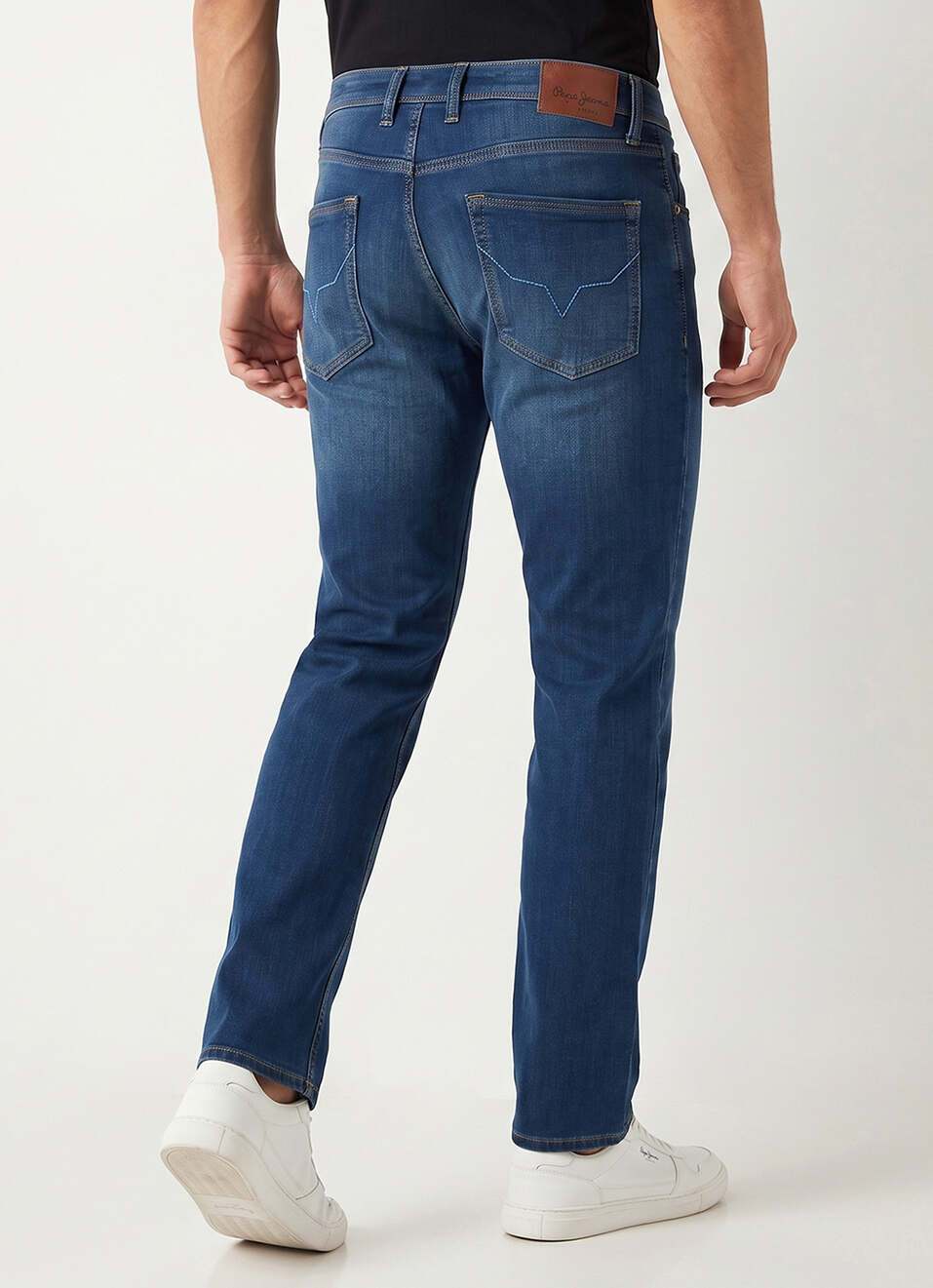 Men Blue Straight Fit Mid Rise Stretchable Jeans, , large image number 3