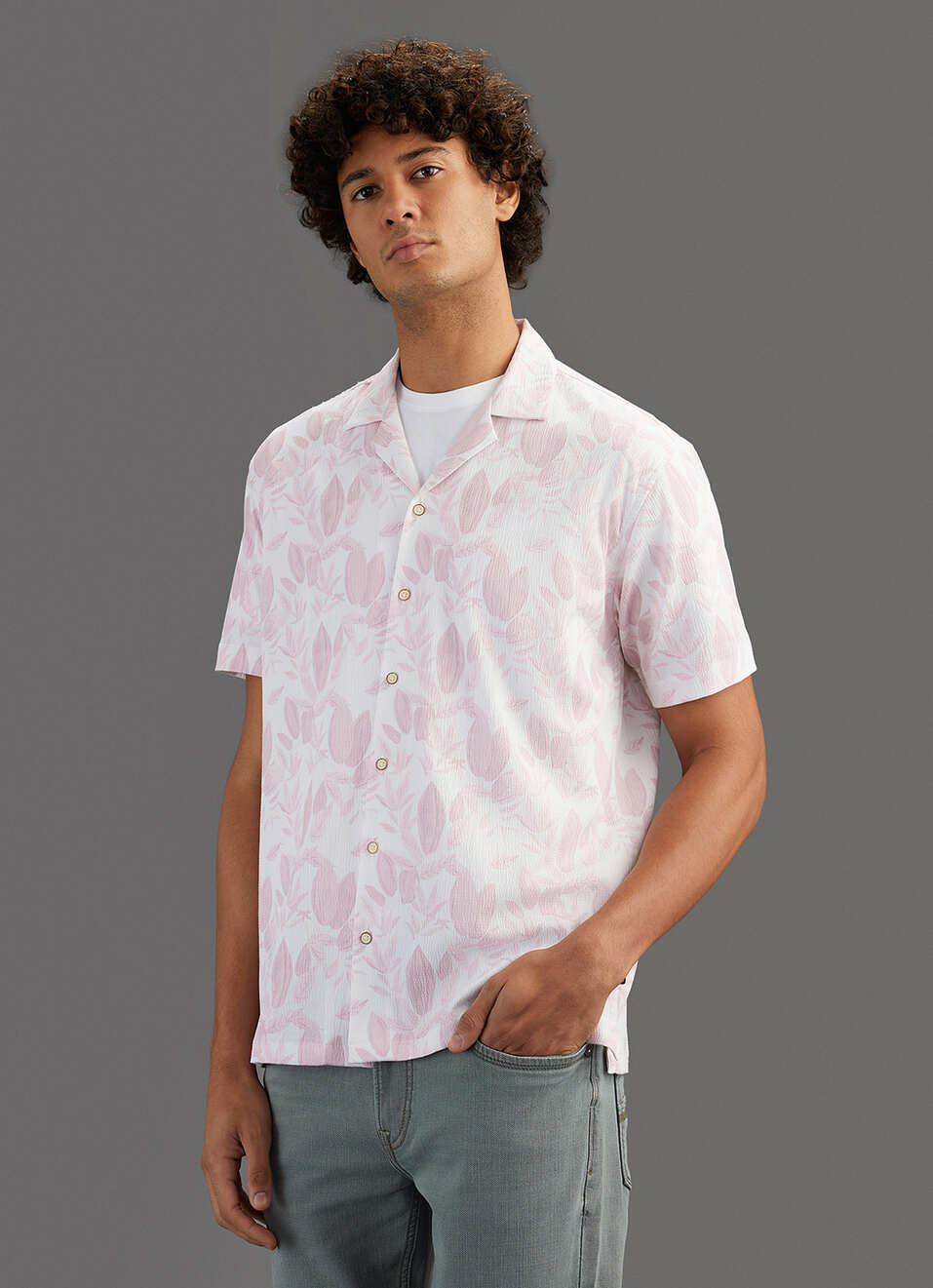 Men Pink Printed Relaxed Fit Resort Collar Shirt, , large image number 7