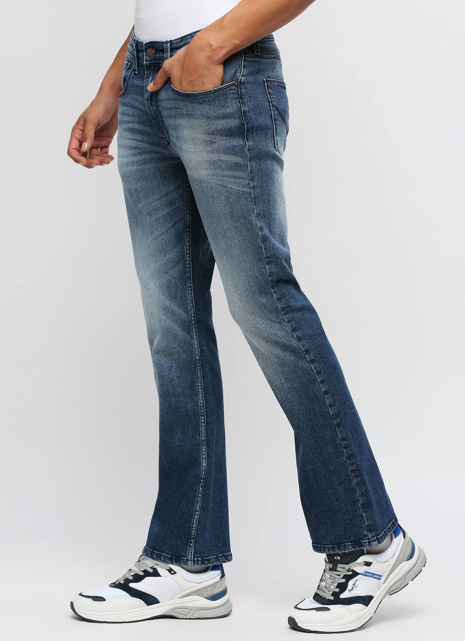 Dark Blue Mid Rise Bootcut Jeans, , large image number 3