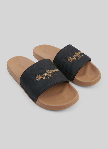 Brown Lightweight Beach Slides With Textured Logo Print