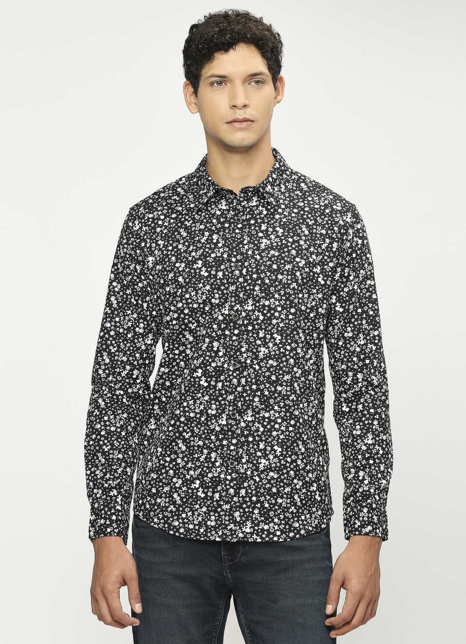 Black Printed Full Sleeve Shirt, , large image number 1