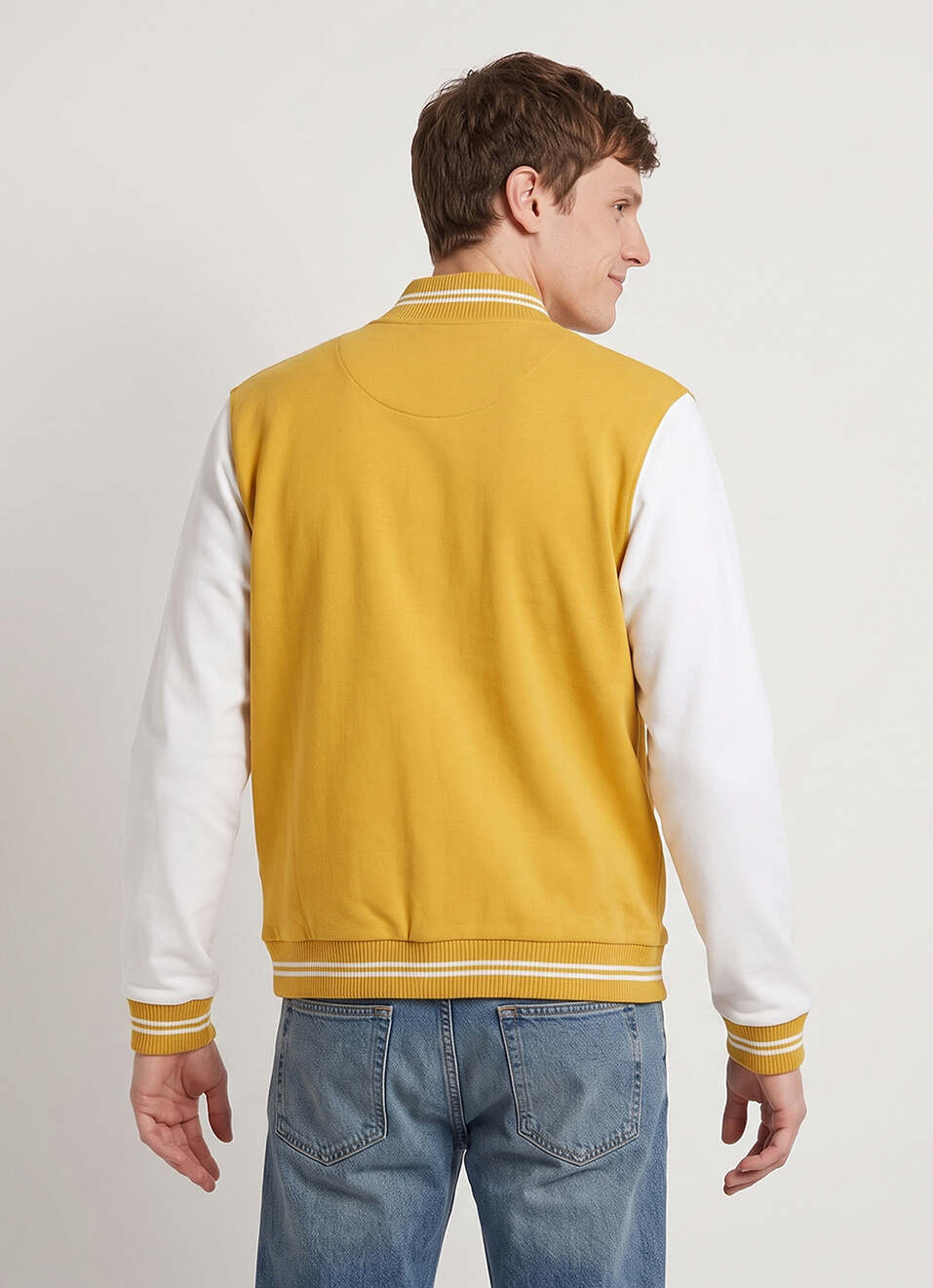 Men Yellow Solid Baseball Collar Long Sleeve Jacket, , large image number 2