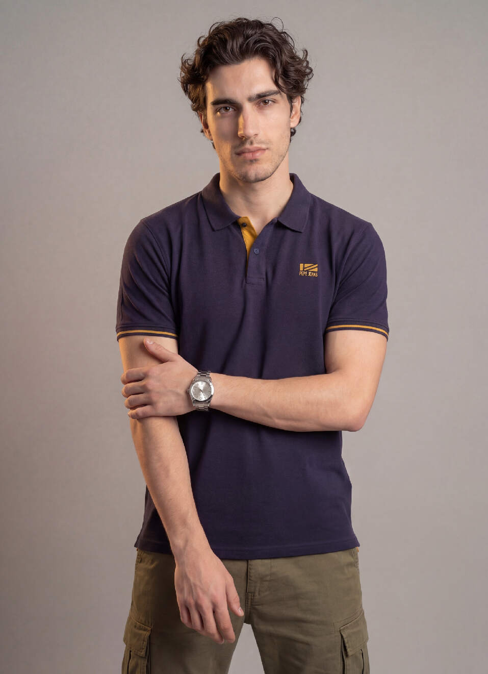 Men Navy Solid Short Sleeves Polo, , large image number 3