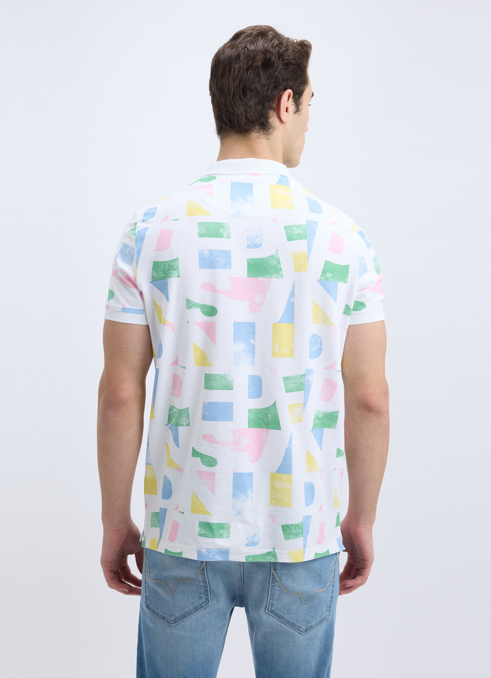 Men White Graphic Print Short Sleeve Polo, , large image number 2