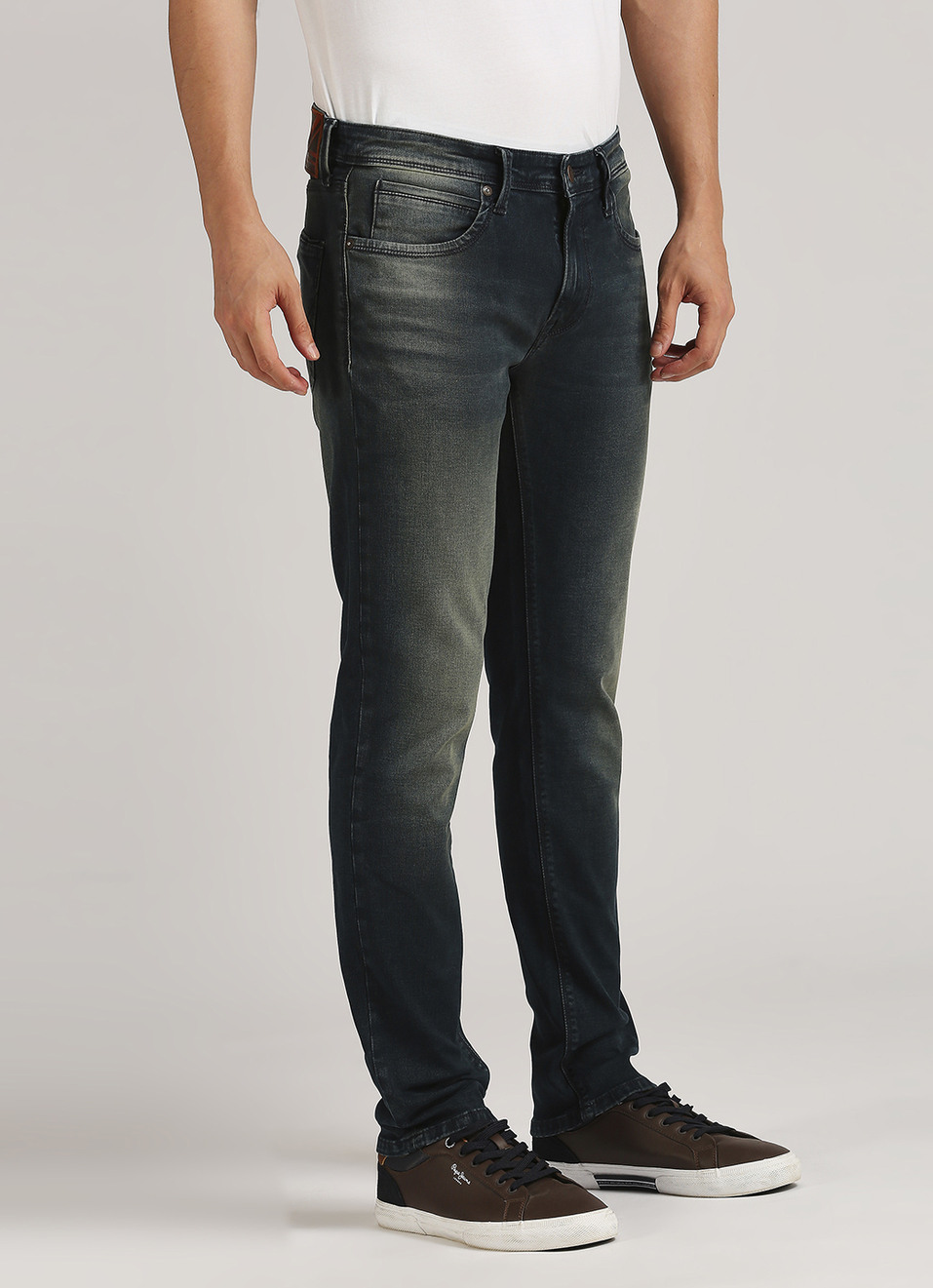 Vapour Dark Blue Low Rise Tapered Jeans, , large image number 6