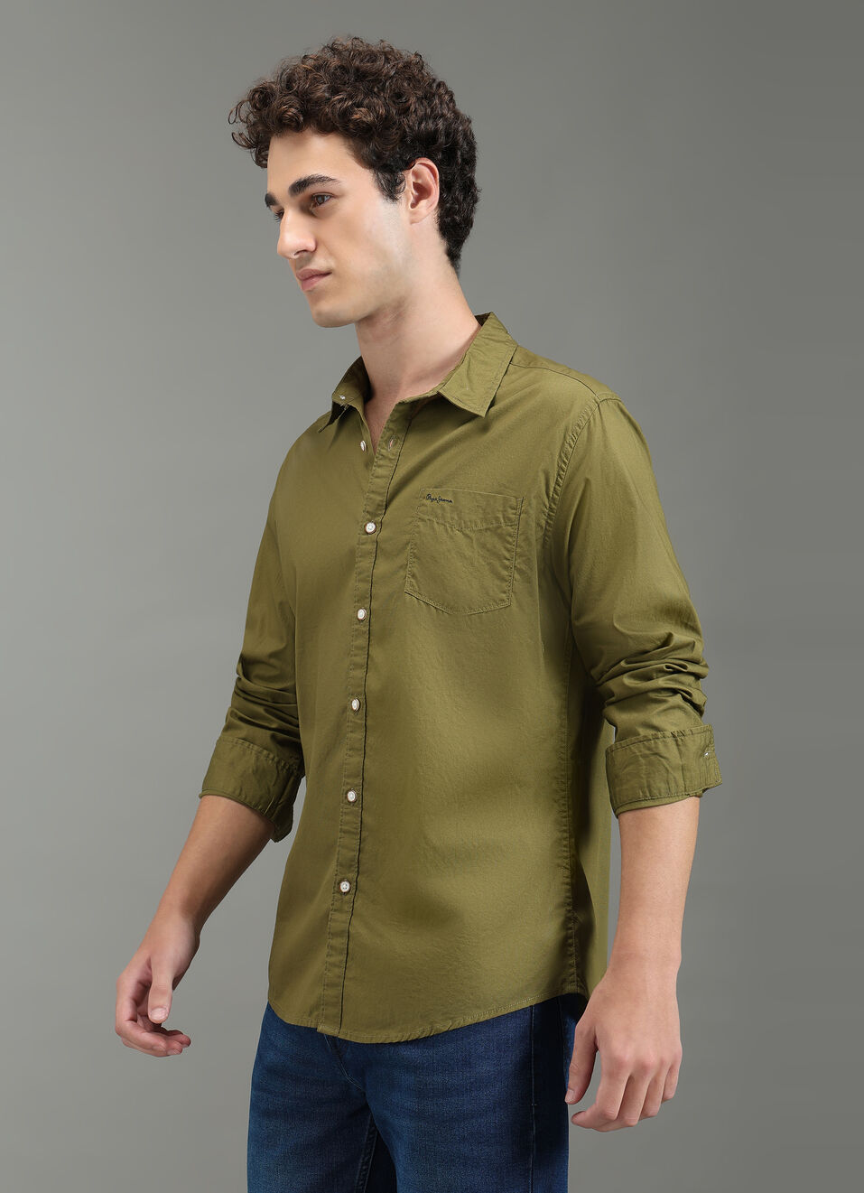 Men Olive Green Solid Shirt, , large image number 3