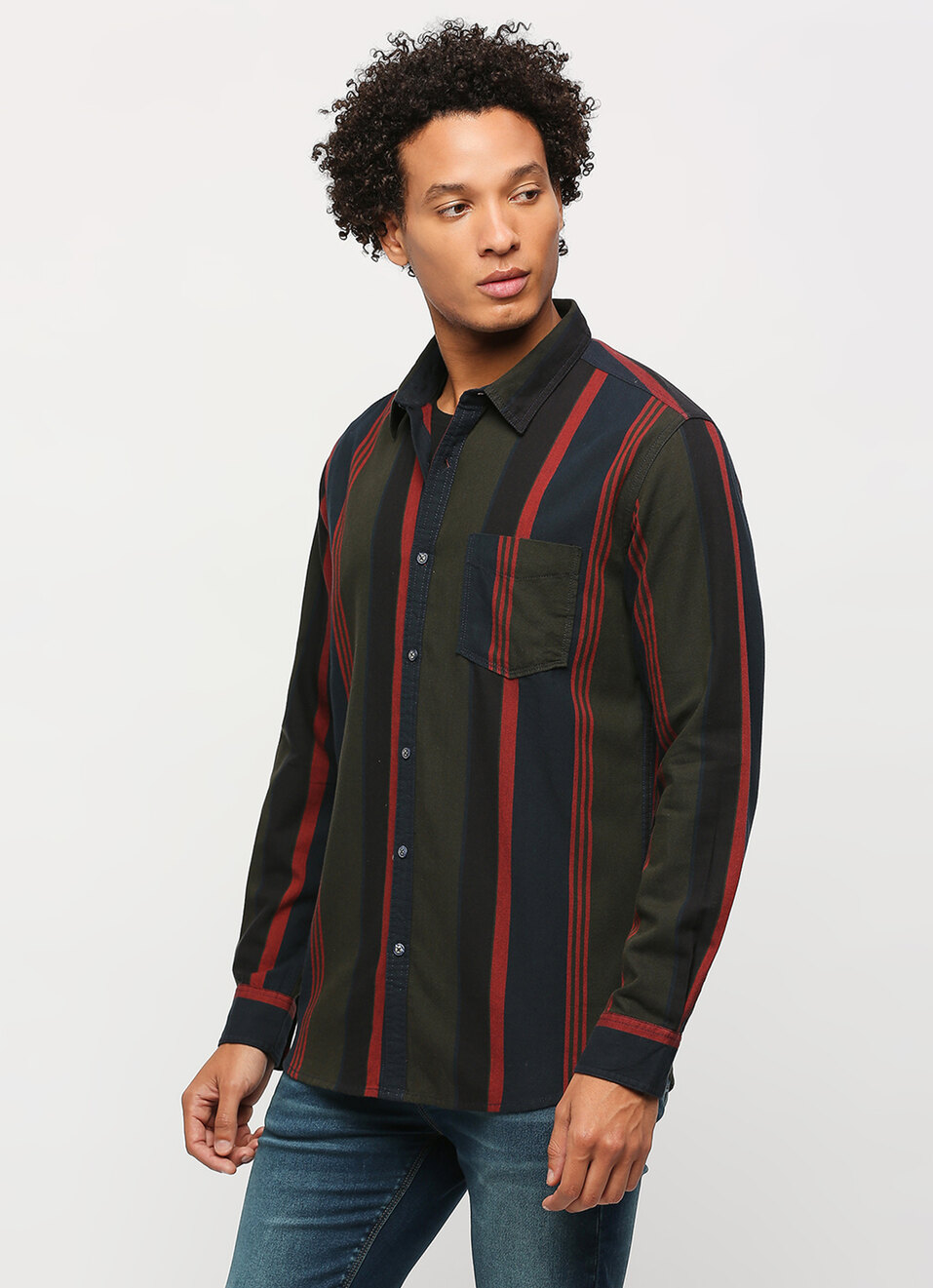 Navy Striped Full Slevee Shirt, , large image number 3