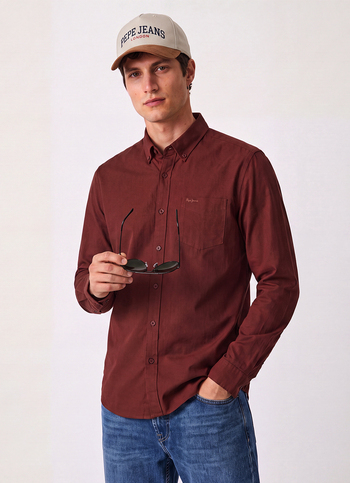 Men Rust Solid Button-down Collar Oxford Shirt