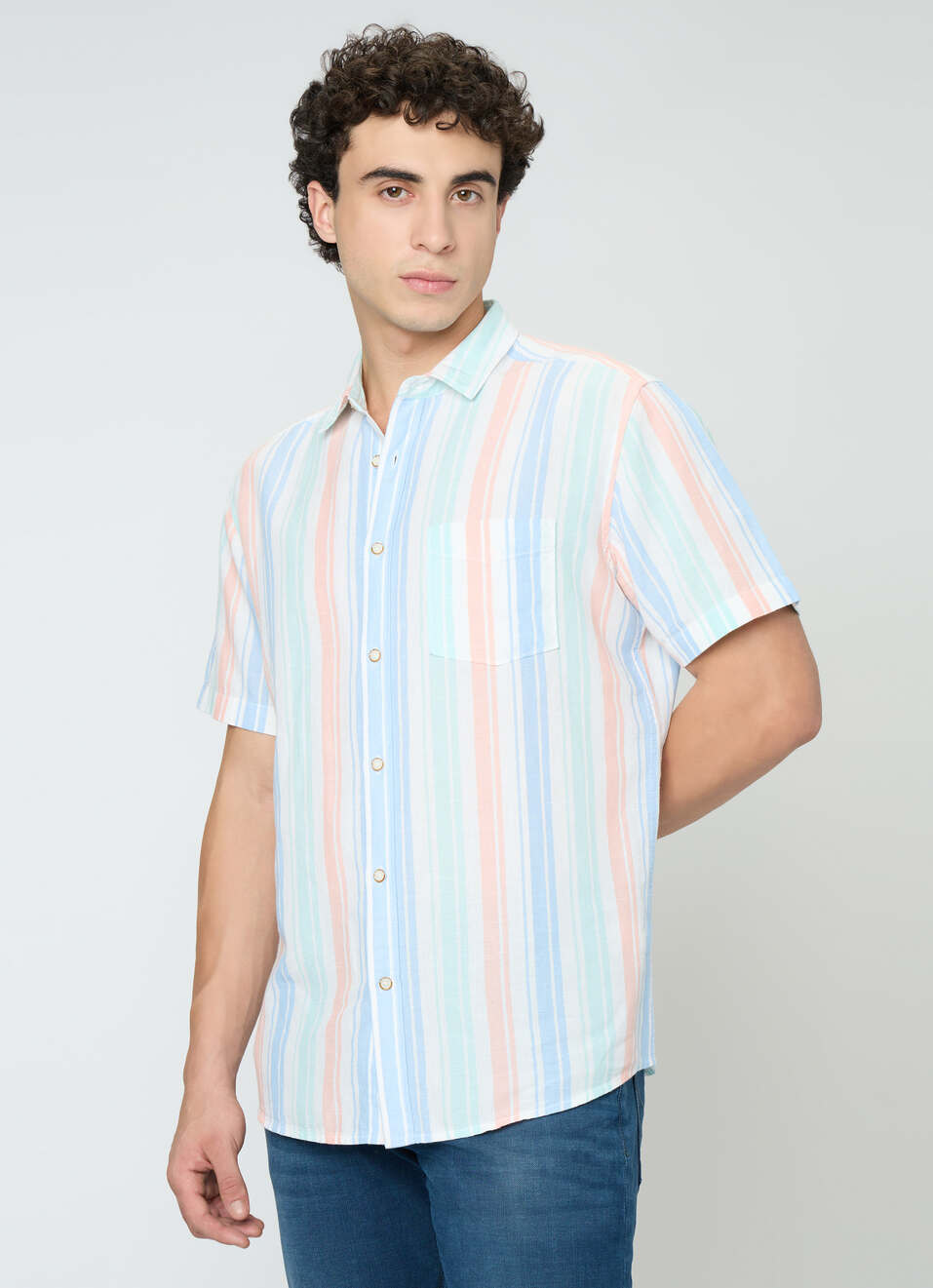 Men Blue Striped Shirt, , large image number 3