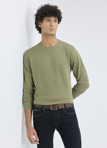 Men Green Crew Neck Full Sleeve T-shirt