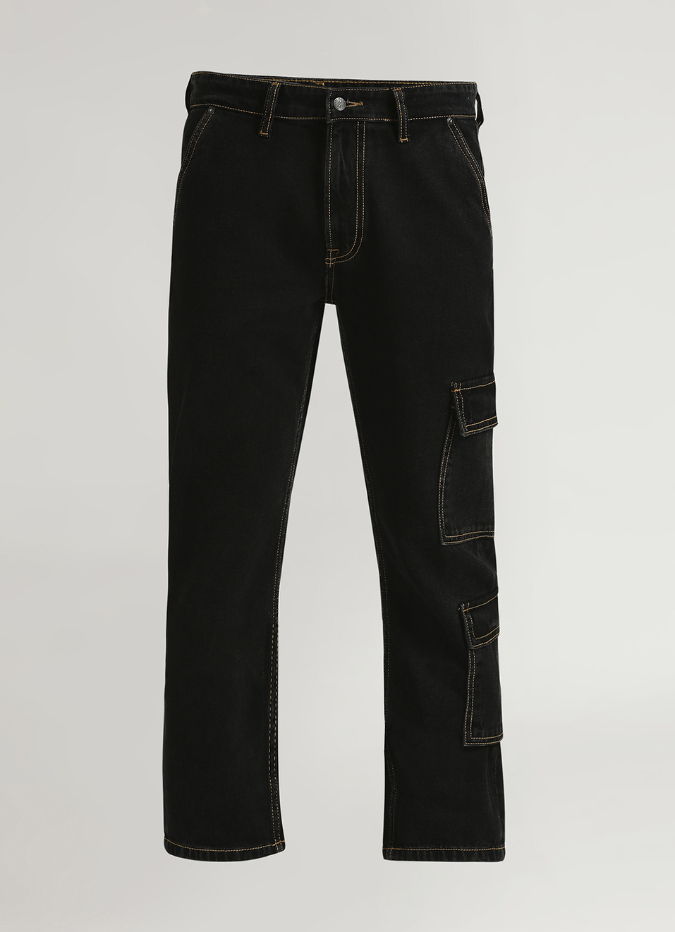 Cargo Straight Mid Rise Black Jeans, , large image number 6