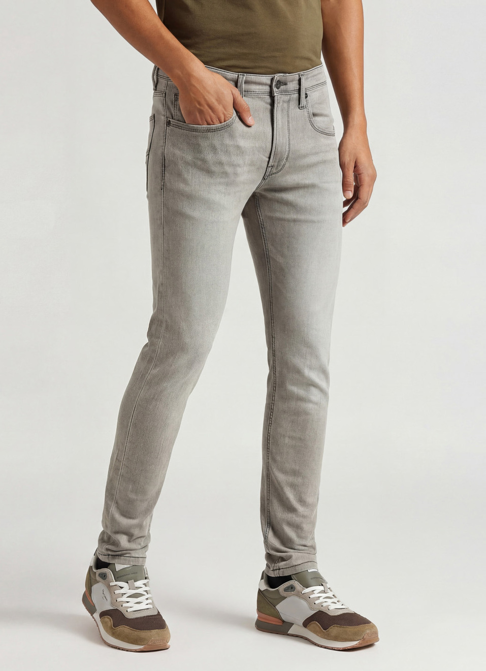 Chinox Grey Mid Rise Skinny Fit Gymindigo Jeans, , large image number 0