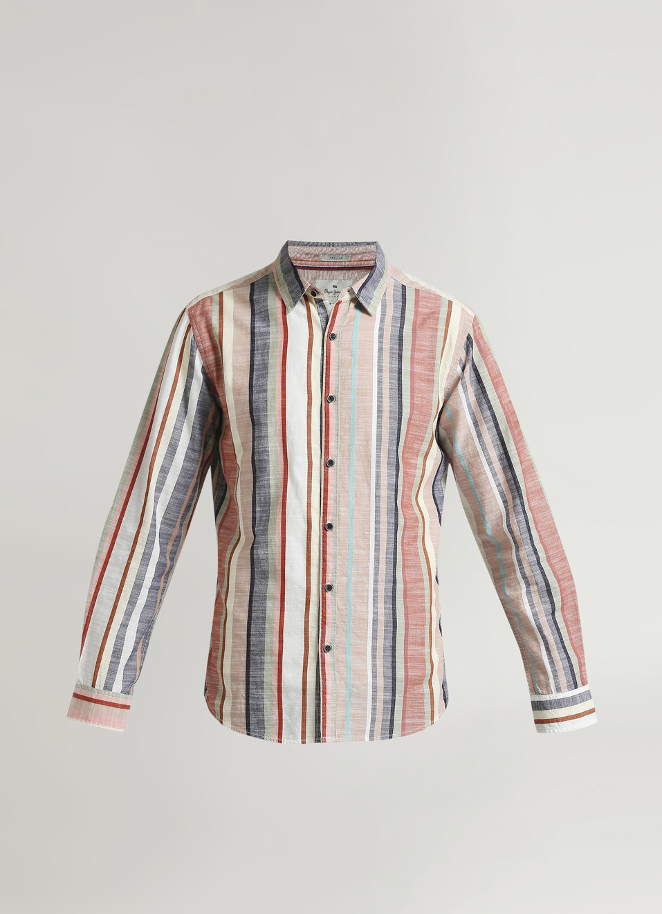Peach Yarn Dyed Dobby Stripes Long Sleeve Shirt, , large image number 6