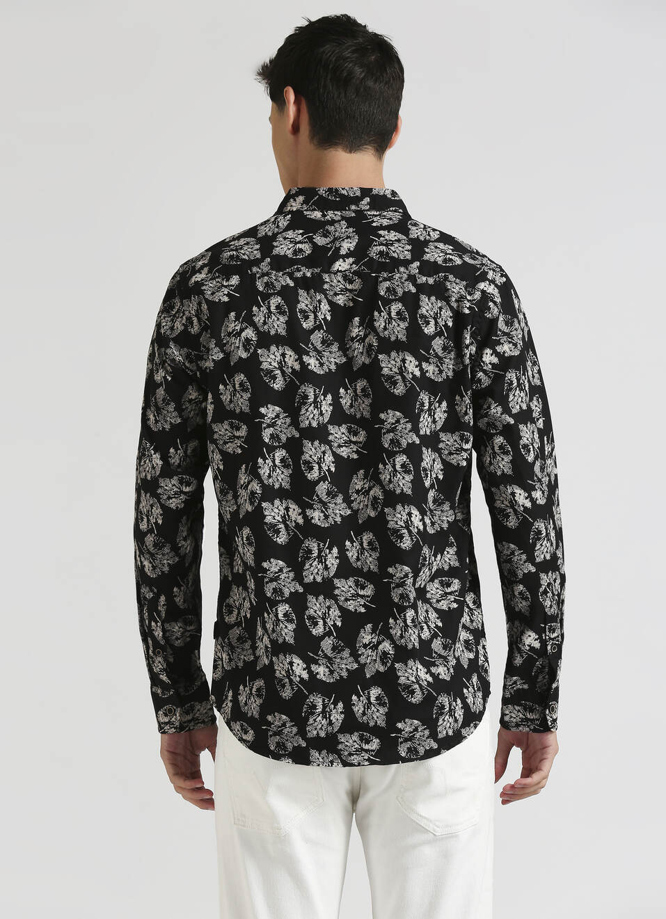 Black Botanical Print Twill Long Sleeve Shirt, , large image number 2