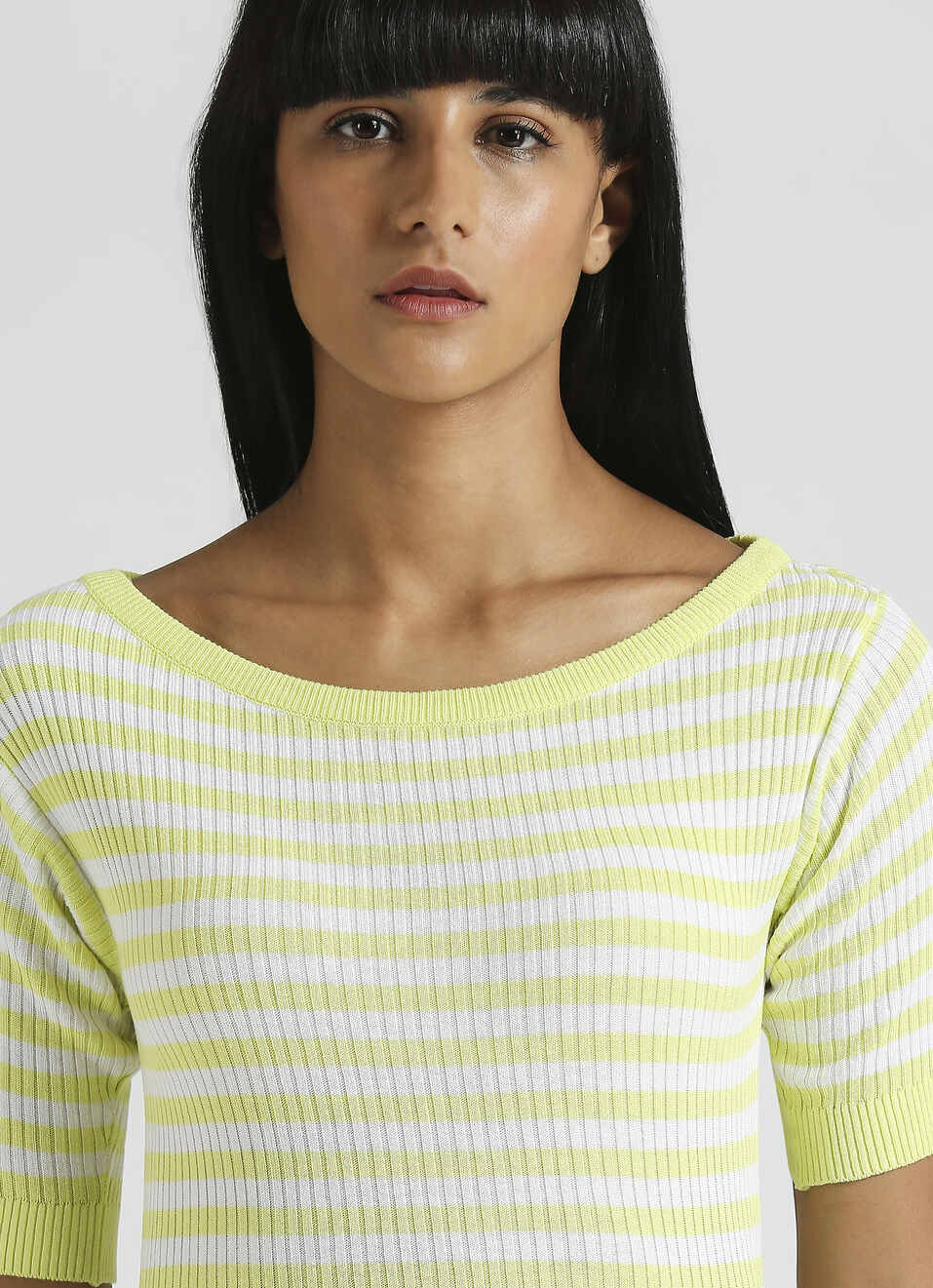 Lime Striper Self Design Ribbed Flat Knit Top, , large image number 4