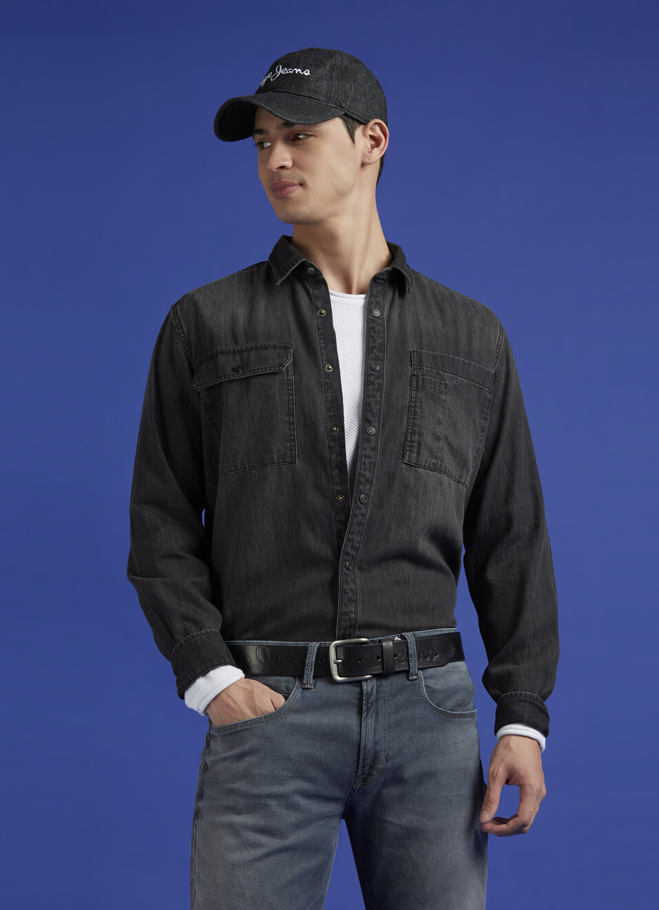 Black Full Sleeve Denim Shirt, , large image number 0