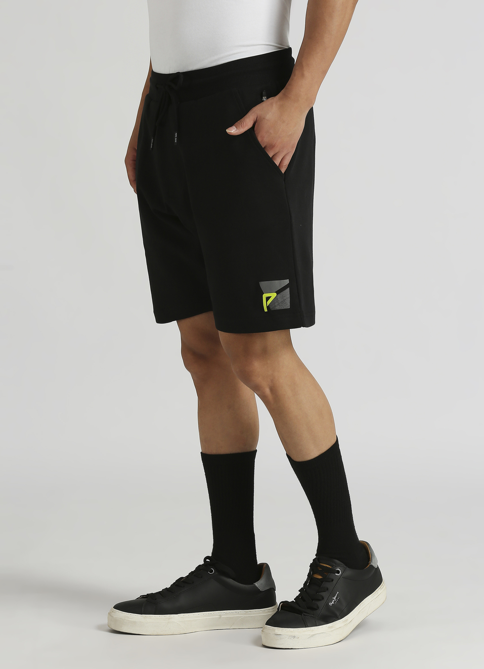 Black Elasticated Waist Print Shorts, , large image number 3