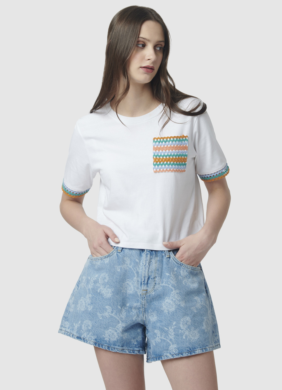 Lace Detail White T-shirt, , large image number 1