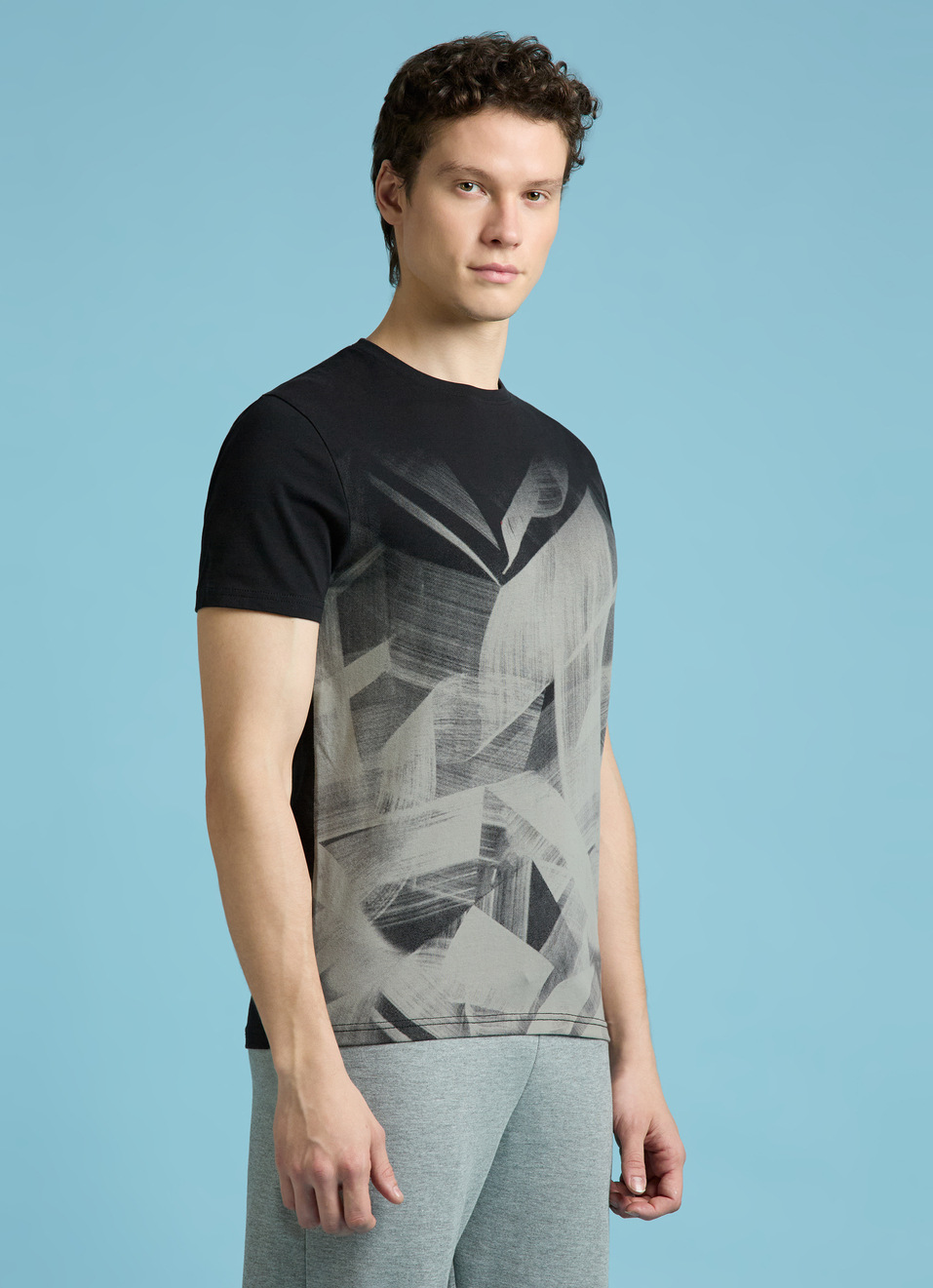 Black Abstract Print Short Sleeves T-shirt, , large image number 3