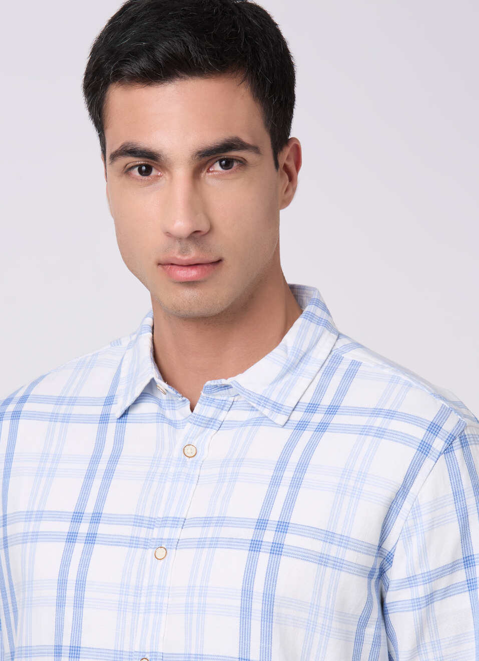 Men Sky Blue Checked Shirt, , large image number 4