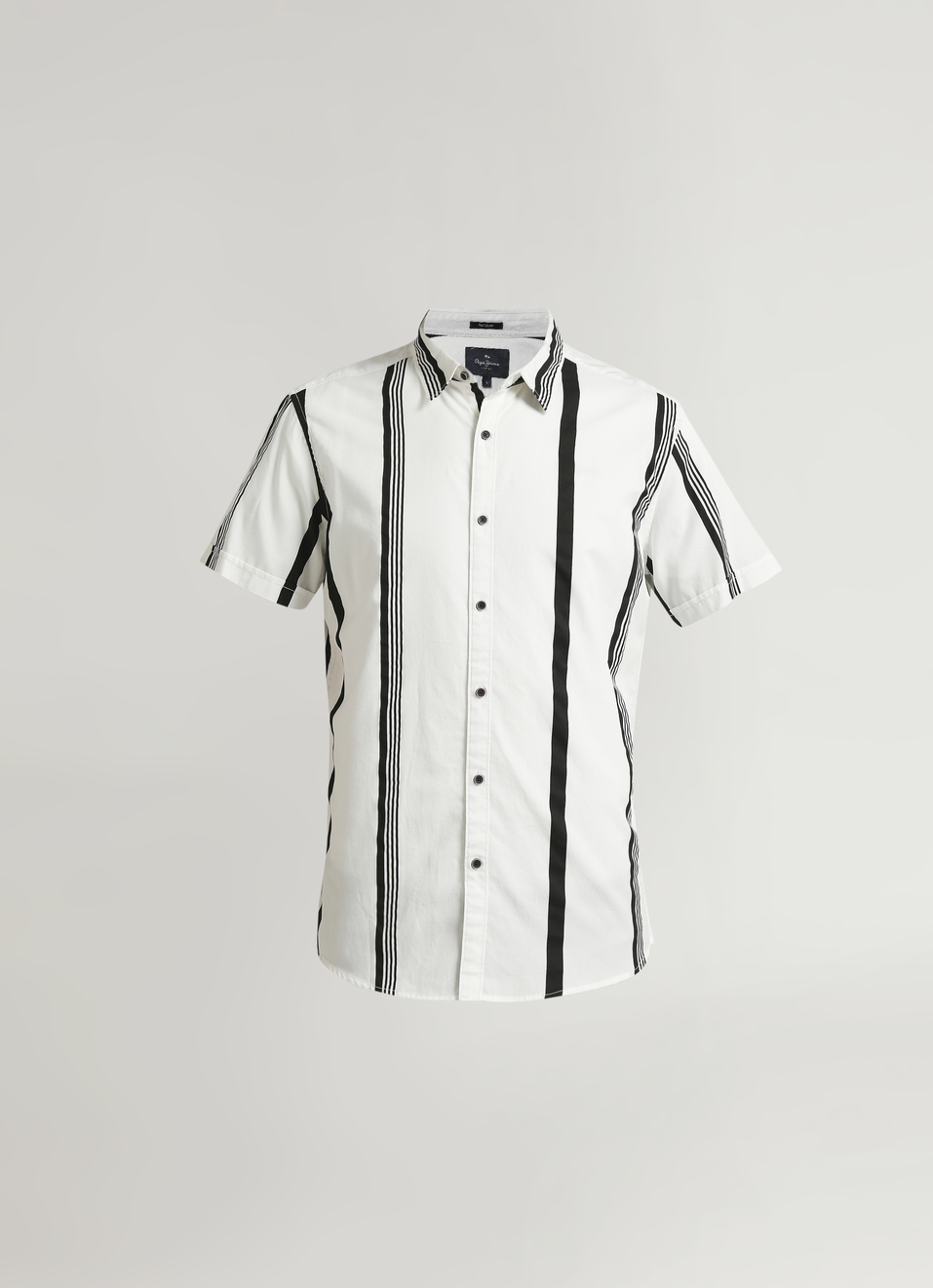 White Narrow Stripes Twill Short Sleeve Shirt, , large image number 6
