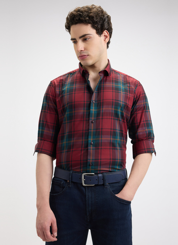 Men Wine Check Full Sleeve Shirt