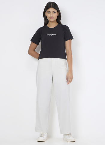Women Off White Mid Rise Tapered Pants