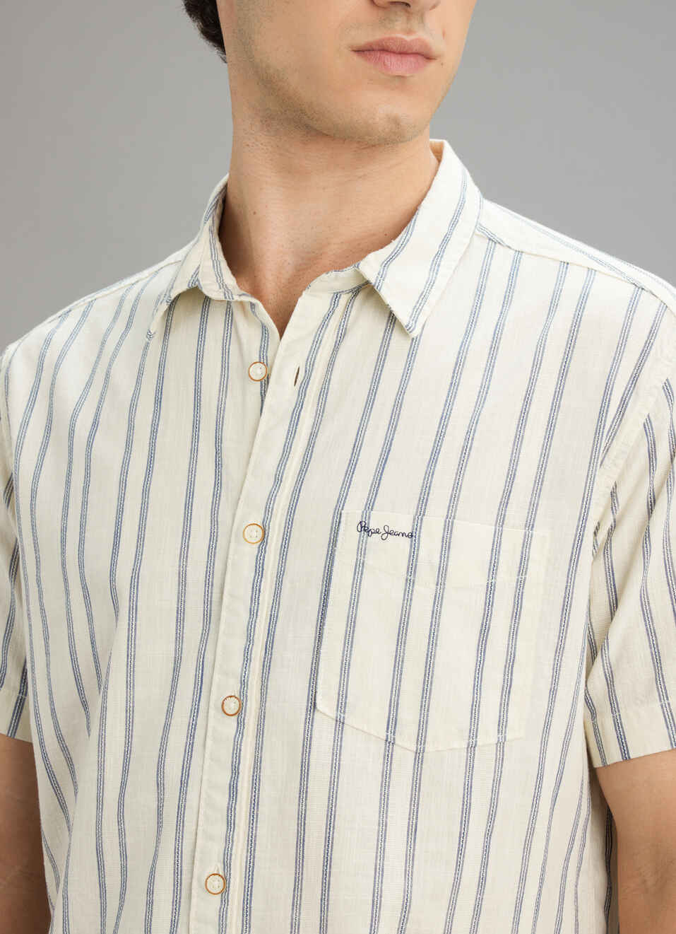 Men White Striped Shirt, , large image number 1