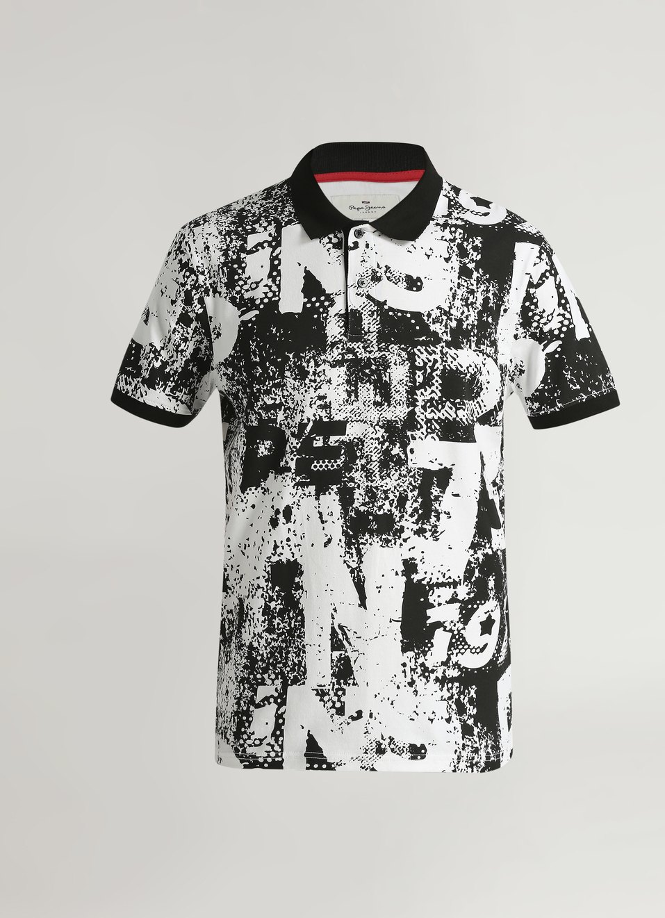Black Typographic Print Stretch Short Sleeve Polo , , large image number 6