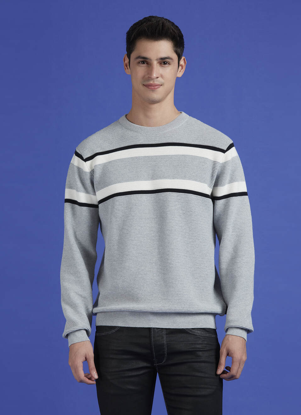 Grey Stripes Full Sleeve Sweater, , large image number 1