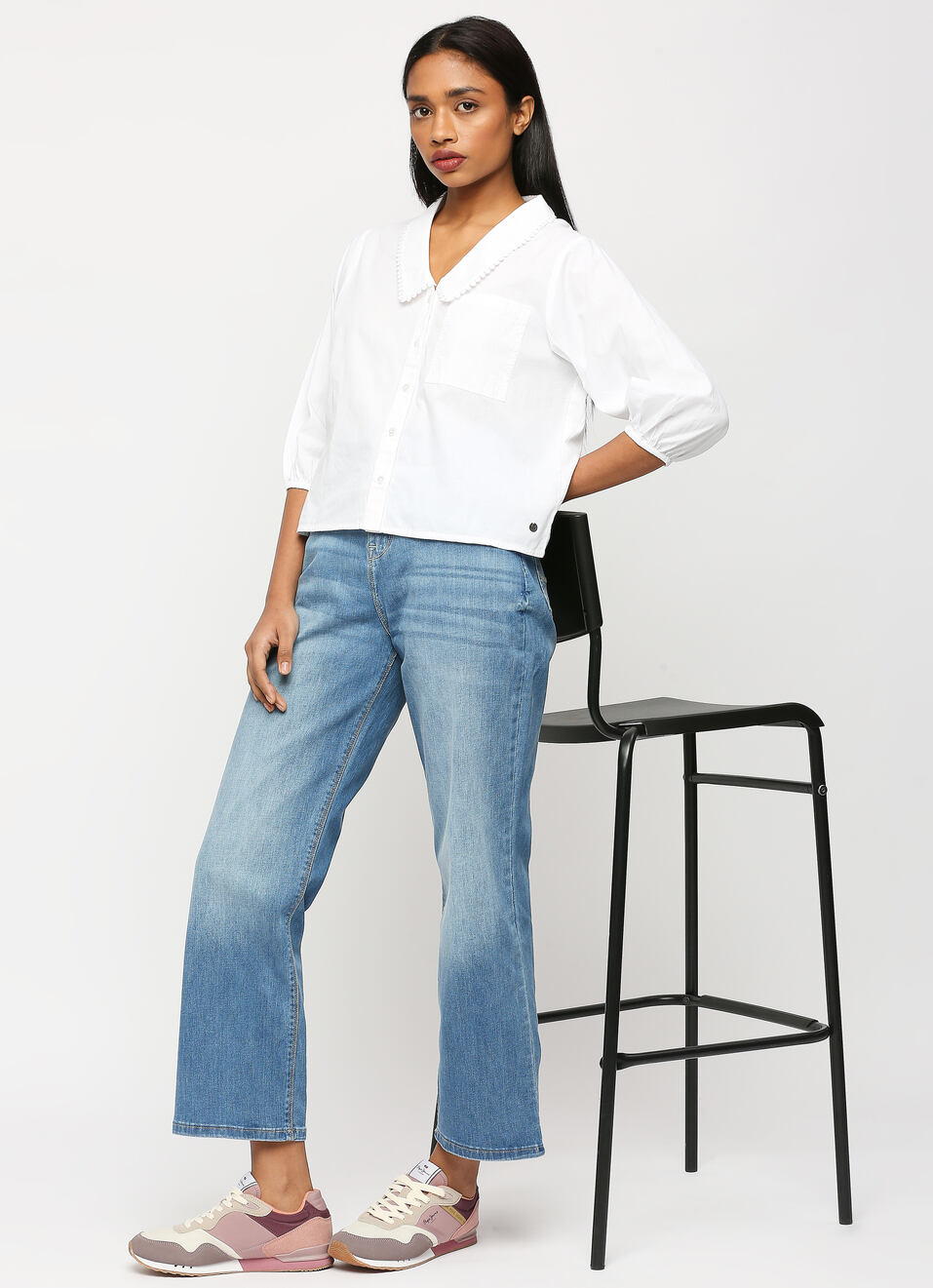 White Chelsea Collar Puff Sleeve Shirt, , large image number 0