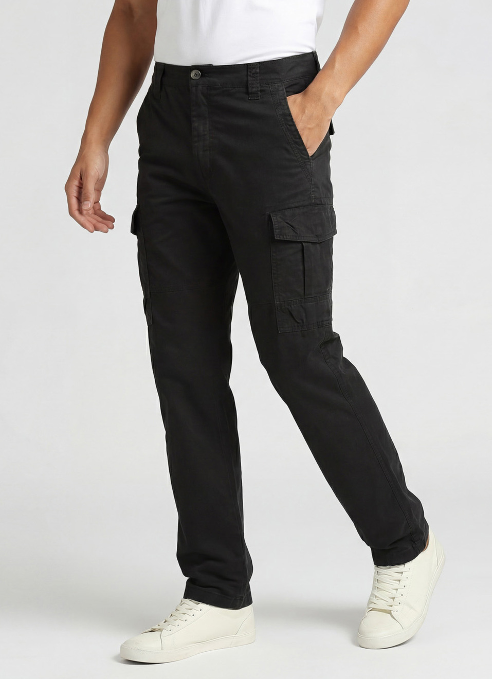 Black Overdyed Stretch Cargo Pants, , large image number 0
