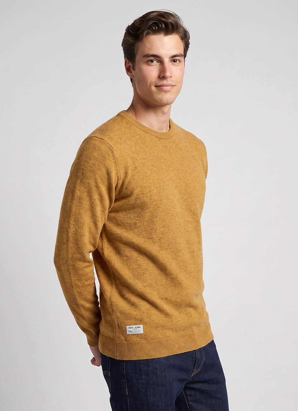 Men Yellow Solid Regular Fit Crew Neck Sweater, , large image number 3