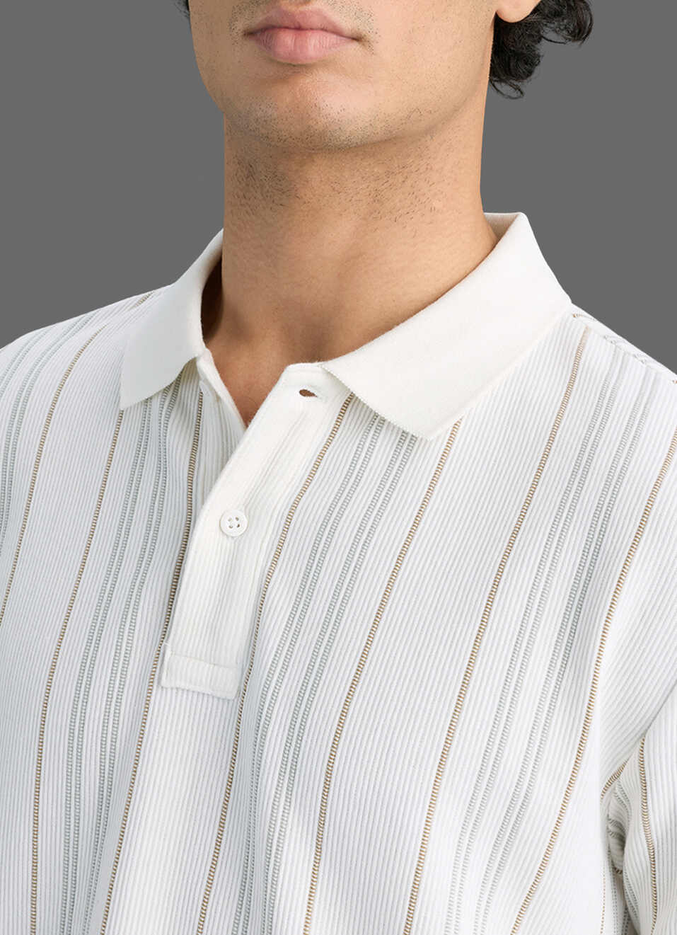 Men White Striped Polo T-shirt, , large image number 1