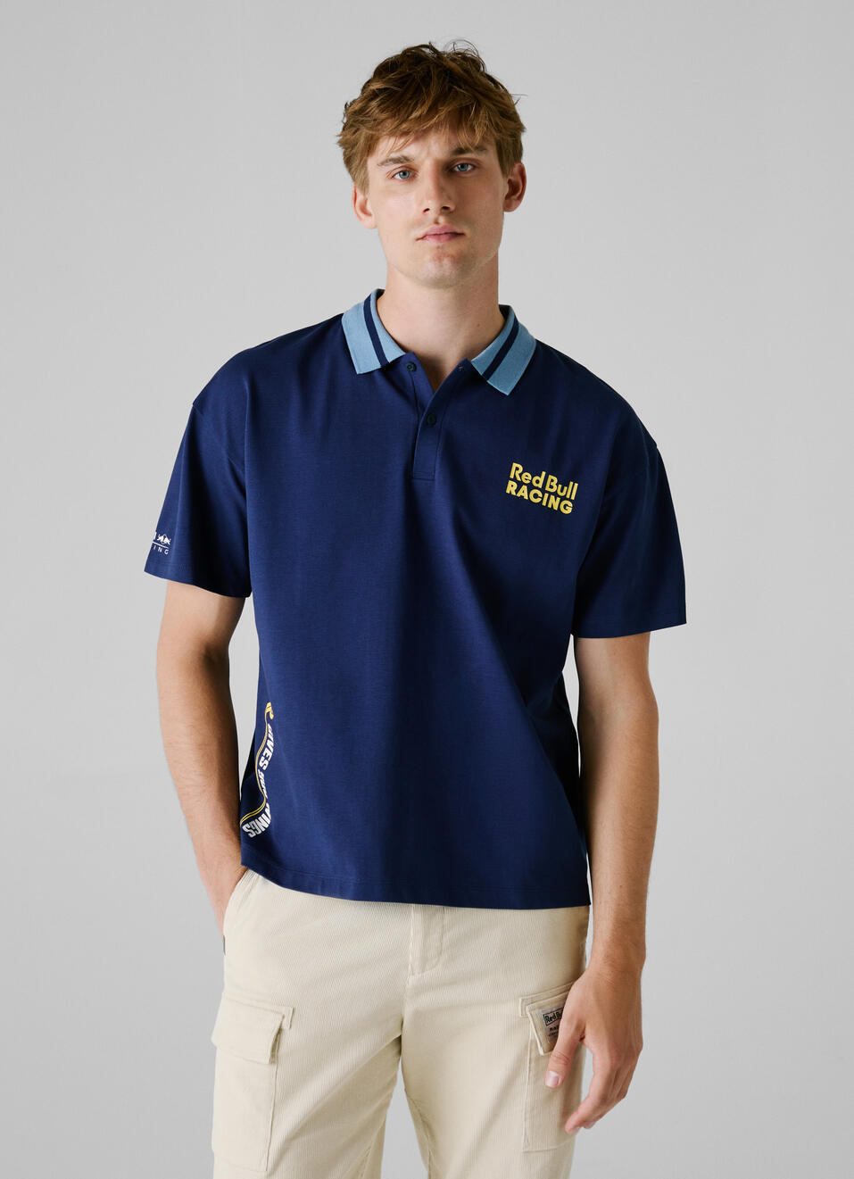 Red Bull Racing X Pepe Jeans Blue Printed Logo Pique Polo, , large image number 0