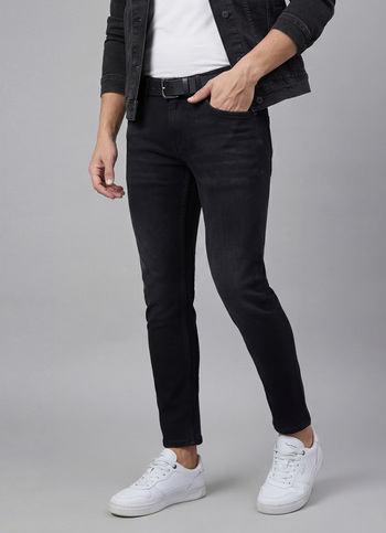 Men Black Skinny Fit Mid Rise Jeans