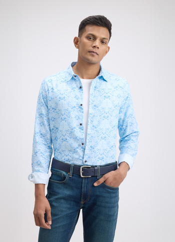 Men Blue Floral Print Full Sleeve Shirt