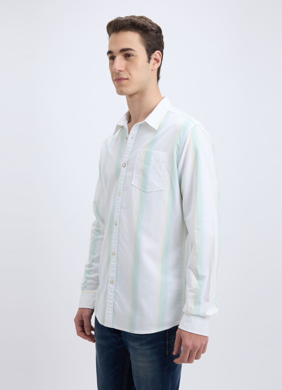 Men White Stripe Full Sleeve Shirt, , large image number 3