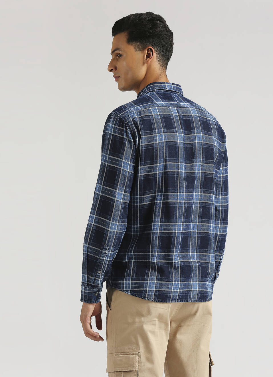 Yarn-dyed Checks Indigo Long Sleeve Shirt, , large image number 2