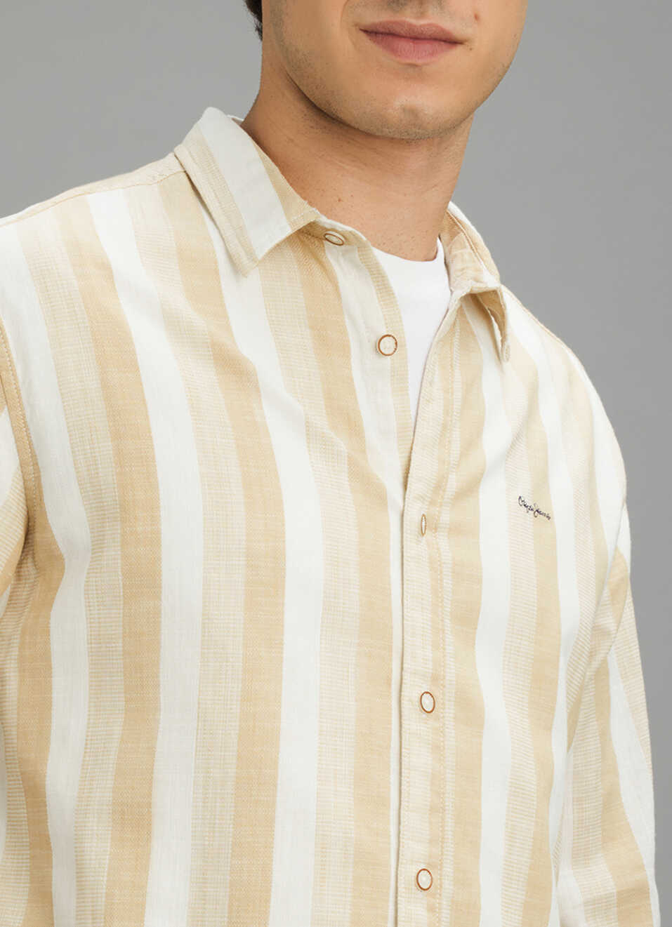Men Beige Striped Shirt, , large image number 1