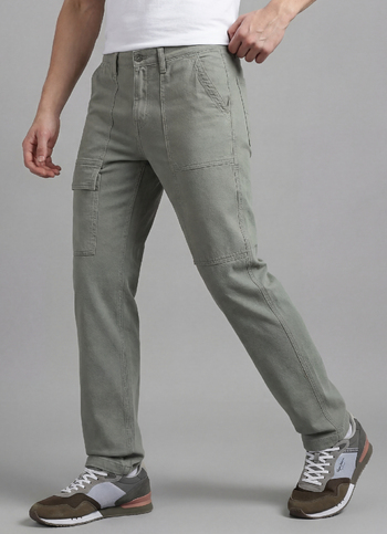 Olive Mid Rise Staright Cargo Jeans