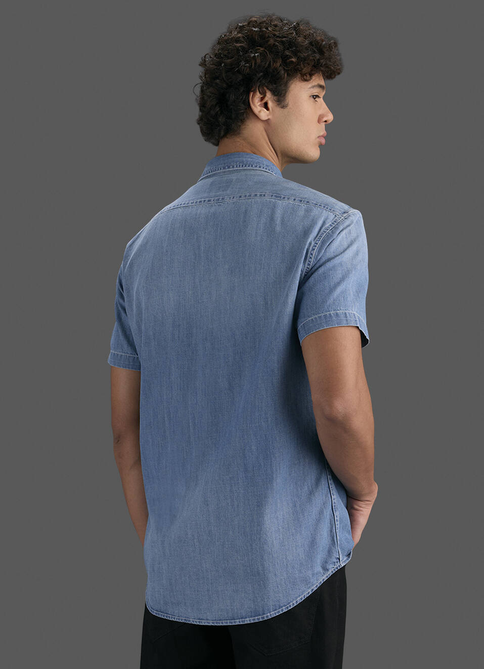 Men Blue Short Sleeve Denim Shirt, , large image number 3